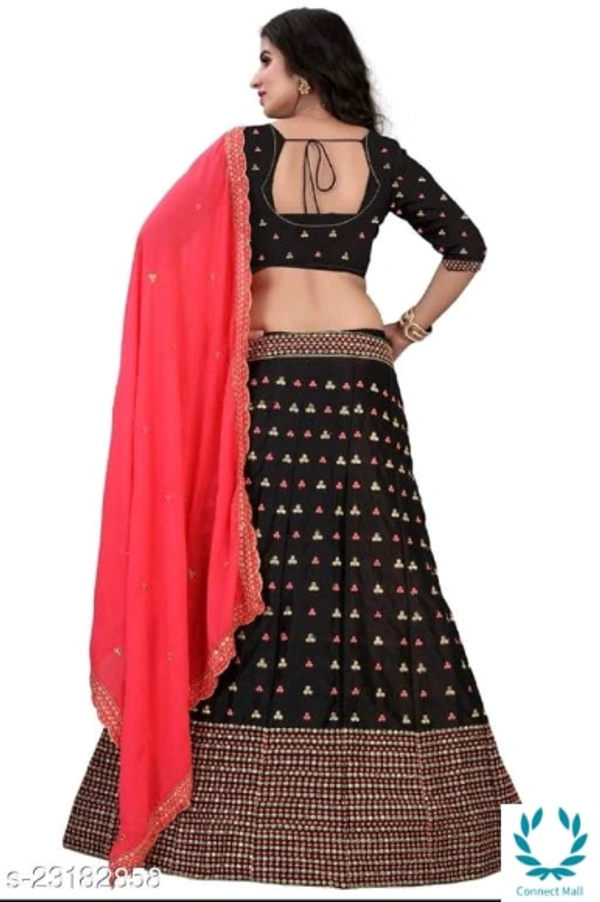 Beautiful Semi Stitched  Lehenga Choli - Free Size, Black ,Red, Satain Dupatta Fabric : Net, Embroidered, Multipack :1